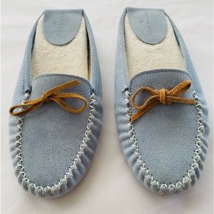 Patricia Green Dusty Blue Genuine Leather Suede Slip On House Slippers Size 6